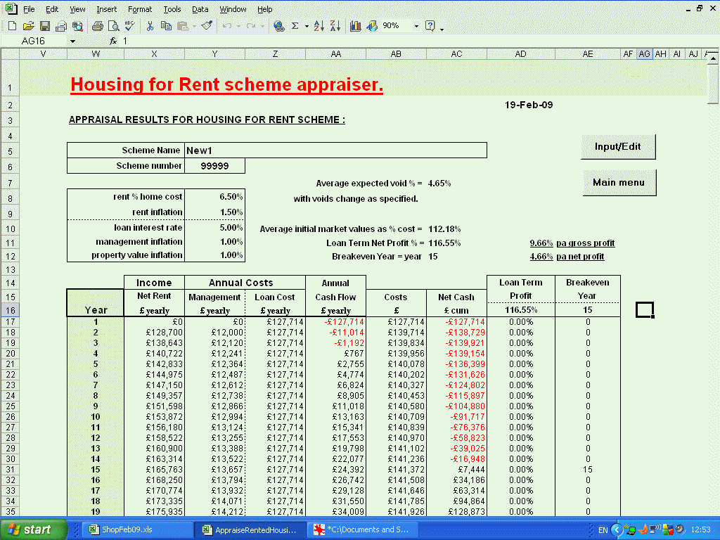 rented housing outputs screen